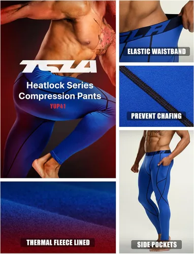 Miniatura 4 de TSLA - Paquete de 1 o 2 pantalones térmicos de compresión para hombre, leggings deportivos y mallas para correr, pantalones para usar como primera