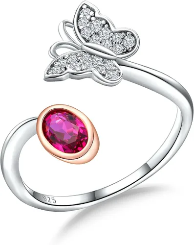 Anillo de mariposa de plata de ley 925 para mujeres y niñas, delicados anillos de aniversario, chapado en oro rosa, dos tonos, creado con zafiro