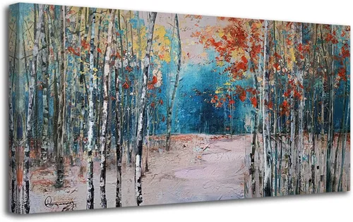 Ardemy Arte de Pared de Árbol de Abedul Cuadros de Paisajes para Sala de Estar Decoración de Pared para Dormitorio Pinturas en Lienzo de Bosque