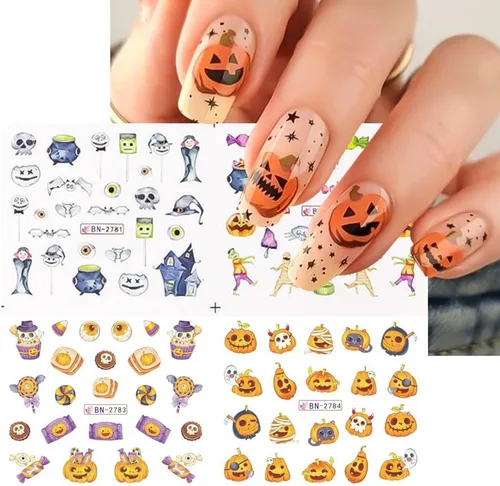 Miniatura 6 de Calcomanías de arte de uñas de Halloween, calcomanías de transferencia de agua, calcomanías de uñas de Halloween, calcomanías de dibujos animados