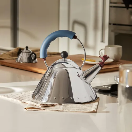 Miniatura 4 de Alessi 9093 - Design Kettle with Handle and Bird-Shaped Whistle, Stainless Steel and PA, Light Blue