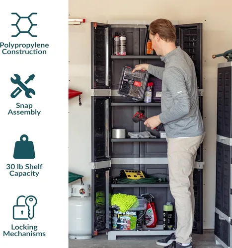 Miniatura 4 de Sunnydaze - Armario de almacenamiento con cerradura, armario de almacenamiento para interiores o garaje con 4 estantes ajustables, 72 pulgadas