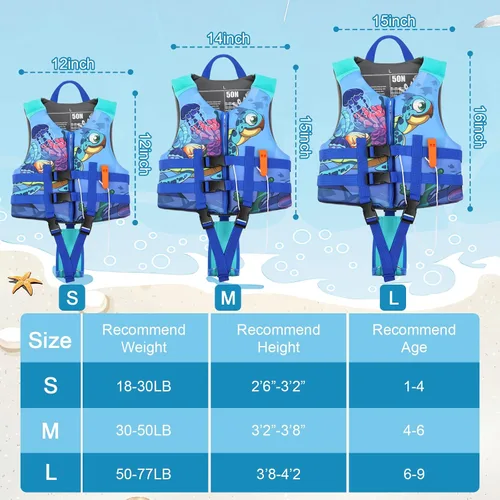 Miniatura 5 de PAETAE Chaleco de natación de neopreno para niños, chaqueta de natación para niños pequeños, flotadores, ayuda a la natación para niños y niñas de 1