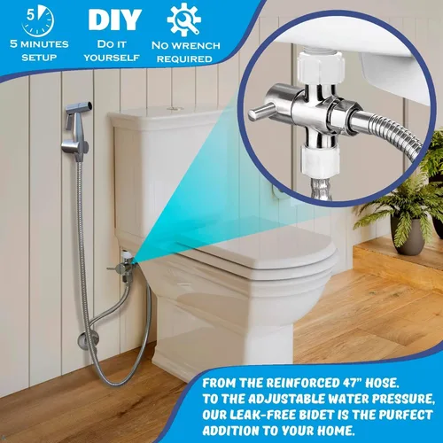 Miniatura 3 de Pulverizador de bidé de alta calidad – Pulverizador de chorro de mano para inodoro Presión de agua ajustable Pulverizador de acero inoxidable a