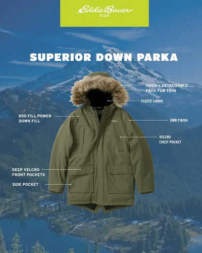 Miniatura 2 de Eddie Bauer Abrigo de invierno para niños, chaqueta parka impermeable con capucha de piel sintética (3-20)