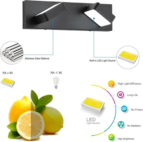 Miniatura 2 de Lámparas LED modernas de 2 luces LED para tocador de baño (15.5 pulgadas, blanco frío 6000 K), accesorios de iluminación de pared de baño