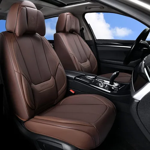 Coverado Fundas de asiento delantero y trasero, 5 piezas, protectores de asiento impermeables de piel de napa para automóvil, juego completo con