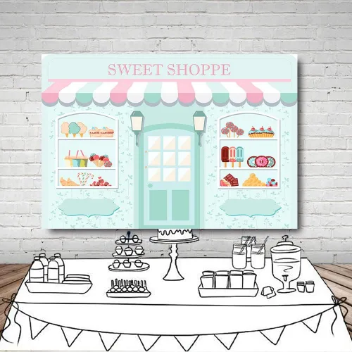 Miniatura 8 de MEHOFOND Telón de fondo Sweet Shoppe de 5 x 3 pies para niña, fondo de fotografía de cumpleaños, pancarta de fiesta para niños, baby shower, dona