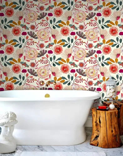 Miniatura 14 de Papel tapiz floral para despegar y pegar, papel de pared bohemio, extraíble, impermeable, verde/amarillo/azul, papel de contacto para dormitorio
