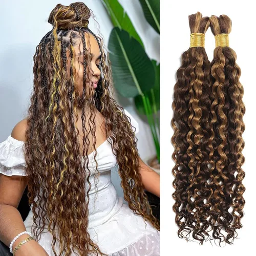 Miniatura 14 de Cabello humano para trenzar, ondulado profundo, cabello humano a granel para trenzar, sin trama, cabello humano húmedo y ondulado, extensiones