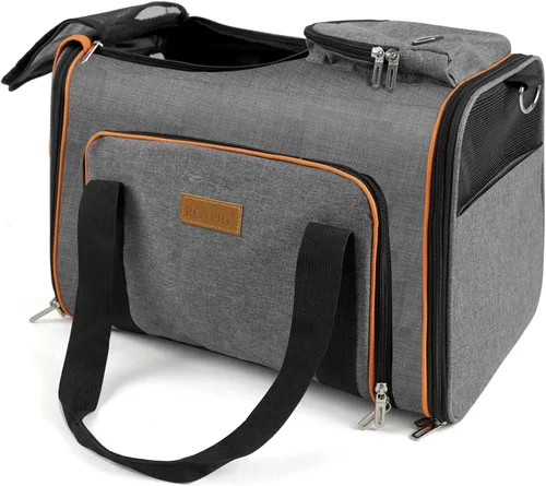 Miniatura 2 de Transportador para gatos, bolsa portátil para mascotas para gatos y perros pequeños, bolsa plegable de malla suave y a prueba de arañazos para Gris+