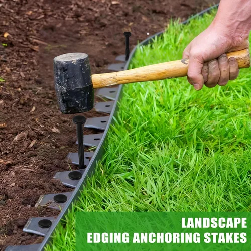 Miniatura 5 de Paquete de 60 estacas de plástico resistente de 8 pulgadas para bordes de paisaje, clavos de anclaje en espiral para bordes de pavimentación, tela