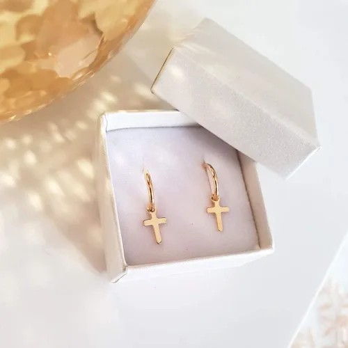 Miniatura 4 de Cross Daggle hoop earrings Gold cross earrings Minimal earrings Dainty Cross Earrings Huggie earrings 14K Gold Filled Earrings Christmas gift