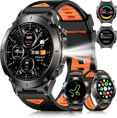 GPS Military Smart Watch For Men With Bluetooth Call, 1.43" AMOLED Waterproof Fitness Tracker With Heart Rate/Sleep Monitor/Flashlight, 170+ Sports