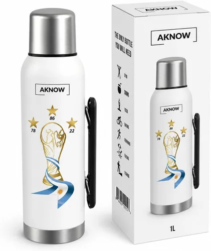 Miniatura 10 de Thermo Argentino mate agua Copa del Mundo Botella de acero inoxidable con bandera argentina 1LT (negro)