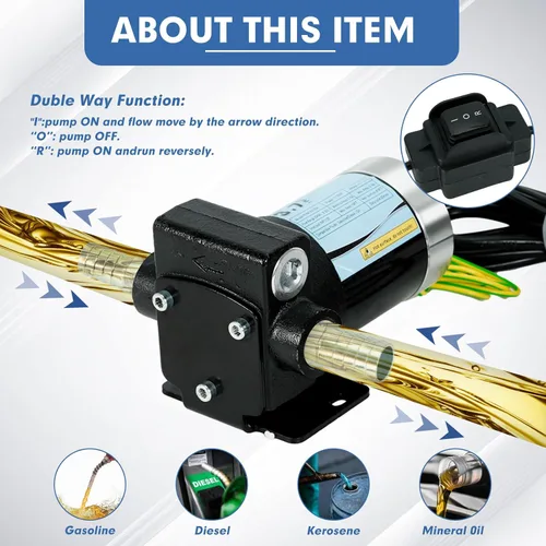 Miniatura 4 de Bomba de transferencia de combustible de gasolina de 110 V con cables de conexión, bombeo reversible mejorado, protección térmica, control