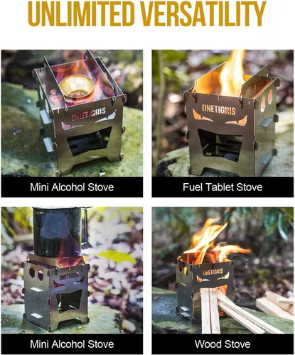 Miniatura 7 de OneTigris Estufa de camping para mochileros, portátil, plegable, estufa de leña para senderismo al aire libre, picnic, barbacoa, acero inoxidable
