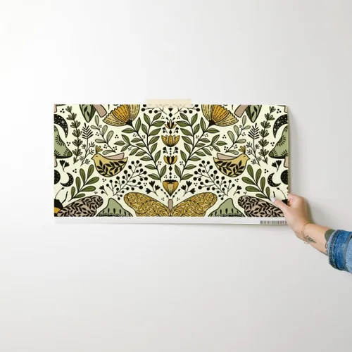 Miniatura 7 de Muestras de papel tapiz autoadhesivo - Nouveau Naturaleza Verde Amarillo Mariposa Naturaleza Bosque Plantas Art Nouveau Polilla Bohemia Abeja