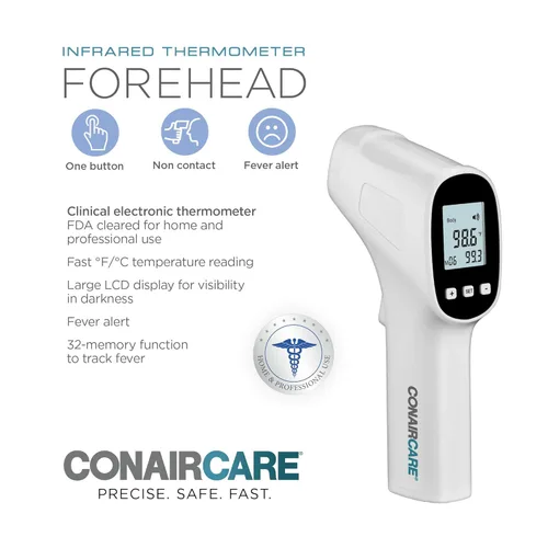 Miniatura 2 de Conair Termómetro digital para adultos y niños, termómetro de frente, sin contacto con pantalla LCD grande, termómetro infrarrojo con alerta