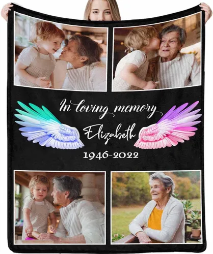 Miniatura 8 de LOSARON Mantas conmemorativas personalizadas con fotos por pérdida de madre, papá, abuela en el cielo en memoria amorosa de flores rojas, 6 fotos