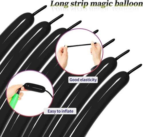 Miniatura 4 de Globos negros de 260 globos negros de látex grueso de 260q para modelo animal, 100 globos largos giratorios para regalos de Navidad de Halloween
