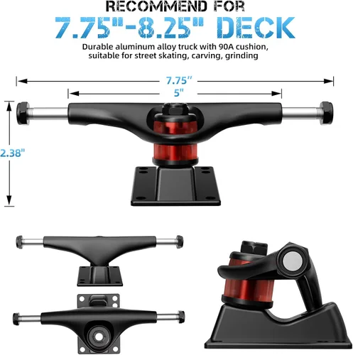 Miniatura 2 de Jizmo Juego de camiones y ruedas para patineta, ruedas de patineta Cruiser de alto rebote de 2.362 in, rodamientos de patineta ABEC-11, herramienta