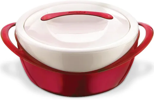 Pinnacle Cazuela grande aislada con tapa 3.6 qt. Elegante calentador/enfriador de alimentos en olla caliente - Tazón térmico para servir Rojo