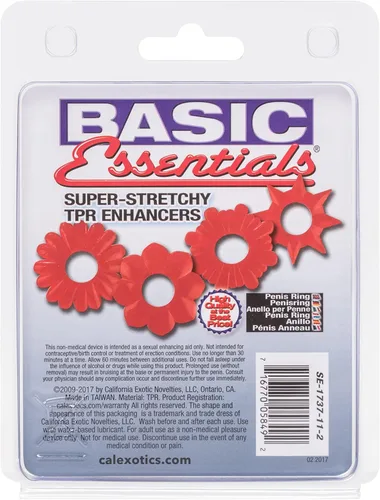 Miniatura 6 de California Exotic Novelties Basic Essentials - Potenciadores de Tpr súper elásticos, color rojo