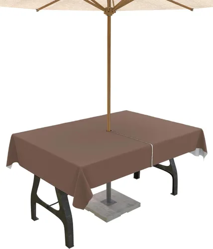 Miniatura 24 de QueenKer Mantel de exterior verde oliva con agujero para sombrilla y cremallera, mantel de color sólido para mesas cuadradas, colección de mesa