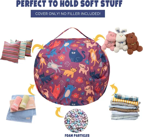 Miniatura 3 de LOLOMLO Funda para puf de almacenamiento de animales de peluche, para niños, mantas, toallas, puf (solo funda), sofá de lona con cremallera YKK