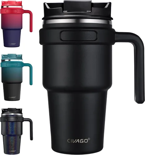 Miniatura 9 de CIVAGO Vaso Tumbler de acero inoxidable aislado en oro rosa de 20 onzas con tapa, popote, asa y aislamiento al vacío de doble pared