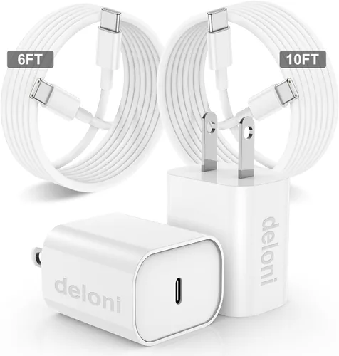 Miniatura 9 de Cargadores de carga rápida para iPhone 15 y 16, paquete de 20 cargadores de pared USB C de 20 W para iPhone 16 Pro Max con 2 cables USB C a C de 6