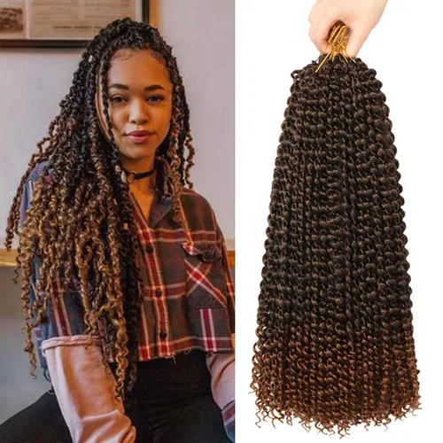 Miniatura 20 de Cabello Passion Twist de 18 pulgadas, 1 paquete de cabello Passion Twist de ganchillo, cabello de ganchillo Water Wave (18 pulgadas (paquete de 1)