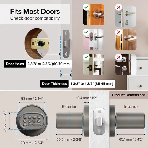 Miniatura 5 de ThorBolt Cerradura de puerta de entrada sin llave, cerradura de puerta de huellas dactilares con teclado pomo de puerta biométrico, bloqueo Titanio1