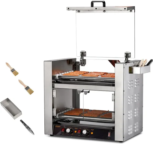 Miniatura 10 de 18 Hot Dog 7 Roller 1050W, máquina de cocina para perros calientes con iluminación LED, control de temperatura doble, cubierta, estante extraíble