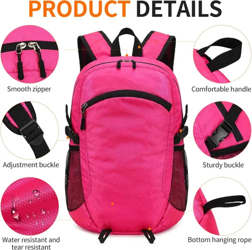 Miniatura 6 de Mochila pequeña de senderismo de 15L, ligera, plegable, resistente al agua, mochila de viaje para camping, mochila de día plegable para mujeres