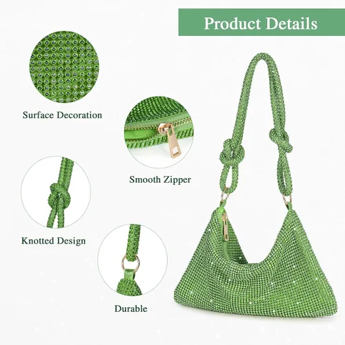 Miniatura 4 de UBORSE Bolso pequeño con purpurina y diamantes de imitación, embrague de lentejuelas para mujer