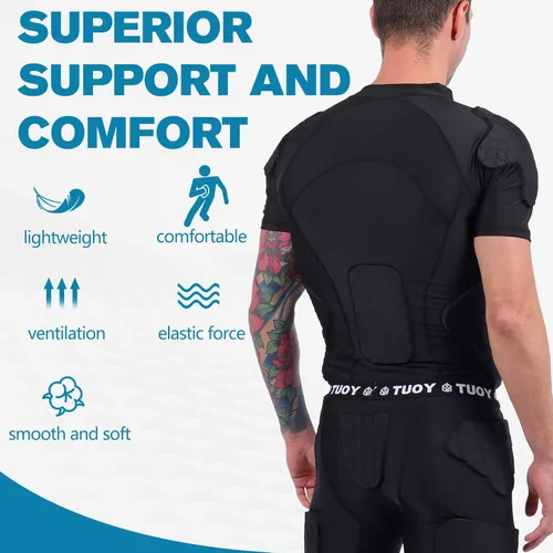 Miniatura 3 de TUOY - Camiseta acolchada de compresión para hombres, protector de pecho y costillas para fútbol, paintball, béisbol