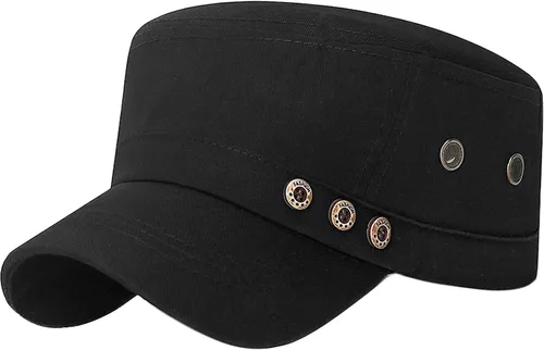 Miniatura 8 de Gorra militar unisex, estilo cadete, ajustable, de algodón lavado, con parte superior plana, gorra de béisbol
