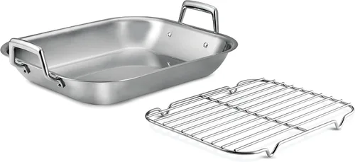 Miniatura 13 de Tramontina Bandeja de Asar Profunda de Acero Inoxidable de 16.5 Pulgadas con Parrilla para Rociar y Rejilla en V, Asador de Pavo para Horno, Apto