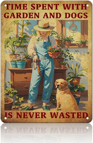 Miniatura 104 de Cartel de metal vintage con texto en inglés "Girl and She Lived Happily Ever After Dog" (Poodle Girl and She Lived Happily Ever After Dog), letrero