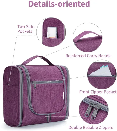 Miniatura 6 de Narwey - Neceser de viaje colgante, organizador de maquillaje y productos cosméticos para mujeres y hombres, Aa-morado., L