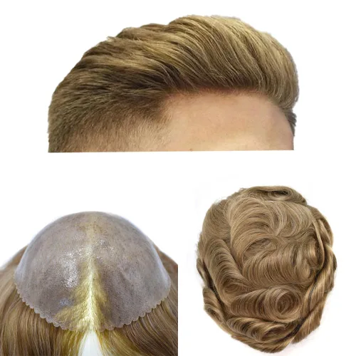 Miniatura 30 de Toupee - Sistema de reemplazo de cabello de polietileno completo para hombre, cabello humano europeo para hombre, tupé de 0.004 in, piel duradera