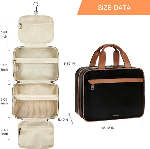 Miniatura 4 de Telena Neceser de viaje para mujer con gancho para colgar, bolsa de cosméticos resistente al agua, organizador de viaje para accesorios, artículos