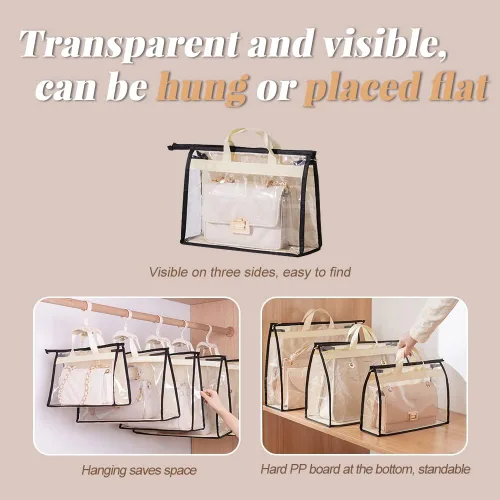 Miniatura 4 de fazhongfa Organizador de almacenamiento de 5 piezas para colgar bolsos, no tejido, transparente, a prueba de polvo, para el hogar, cartera, bolsa