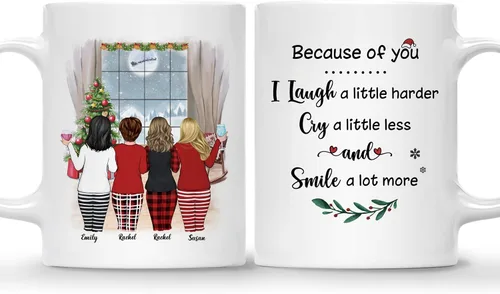 Miniatura 17 de Gossby Taza de café de Navidad personalizada para amigas, regalos de amistad personalizados para mujeres con diseño, nombre, regalos de mujer