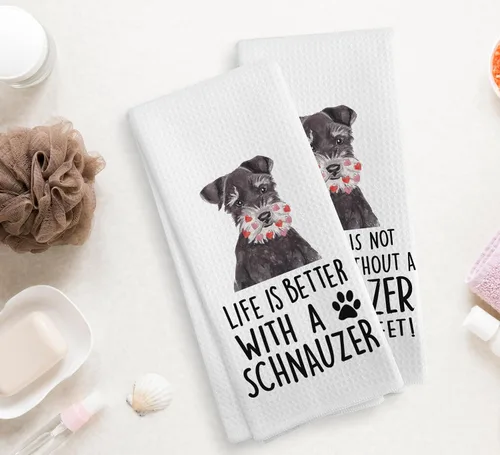 Miniatura 2 de Toallas Schnauzer, Regalos Schnauzer, Juego de 2 Toallas de Cocina y Trapos para Platos Schnauzer para Perros, Decoración Schnauzer, Regalos Vida