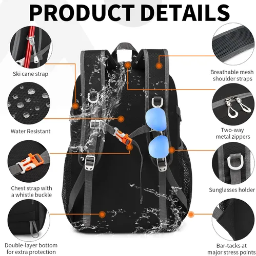 Miniatura 3 de Mochila plegable ligera de 35 litros - Mochila plegable duradera para viajes, senderismo y gimnasio (negro)