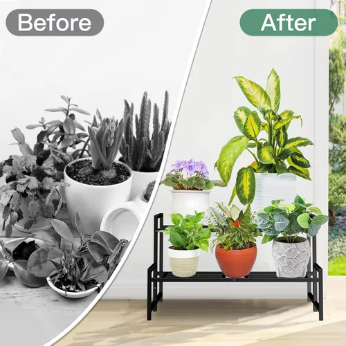 Miniatura 6 de Lilybud- lily Soporte para plantas para interiores y exteriores, soportes de hierro forjado de 2 niveles, estante de metal apilable para plantas