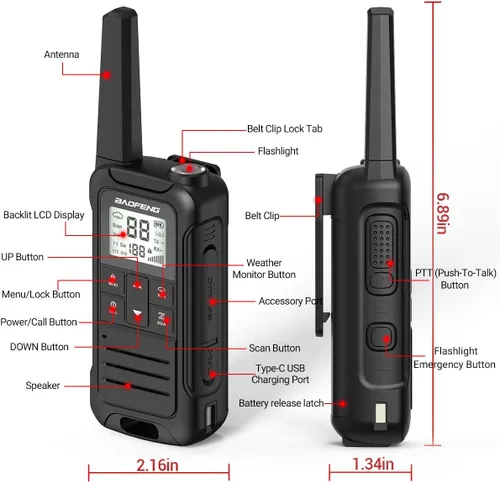 Miniatura 8 de Walkie Talkies de Largo Alcance Recargables para Adultos, Baofeng F22 FRS Radio Walky Talky Walkie-Talkie Familiar con Linterna Batería de 1400 mAh